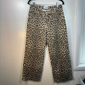 Telepatía Leopard Print Jeans Cheetah Sz 7/28 Brown Animal Print Wide Leg Denim